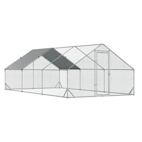 PawHut Large Chicken Coop Metal Chicken Run with Waterproof and Anti-UV Cover, Spire Shaped Walk in Fence Cage Hen House for Outdoor and Yard Far