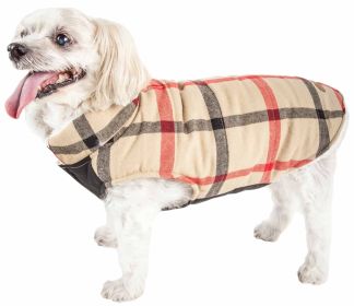 Pet Life 'Allegiance' Classical Plaided Insulated Dog Coat Jacket (Color: Khaki, size: X-LARGE)